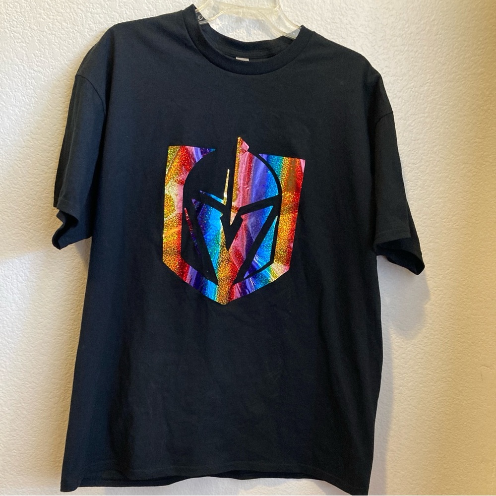 GILDAN black tee shirt HOST PICK rainbow Golden Knights sparkle design       NEW